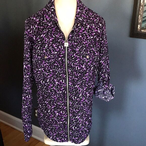 MICHAEL Michael Kors purple/black print silky top - Picture 2 of 7